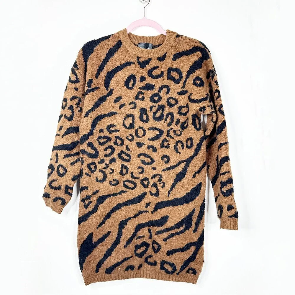 2/$30 Line & Dot RILKE Leopard Animal Print Sweater Tunic Dress XSP#A1758